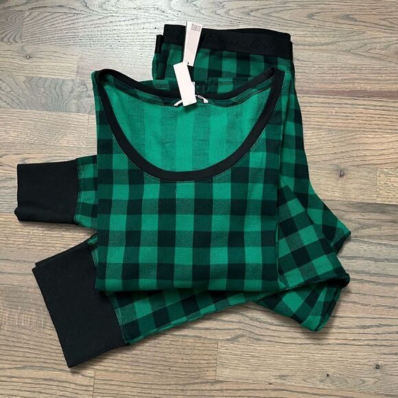 Victoria’s Secret thermal pajama set black green buffalo check plaid XXl - Picture 2 of 4